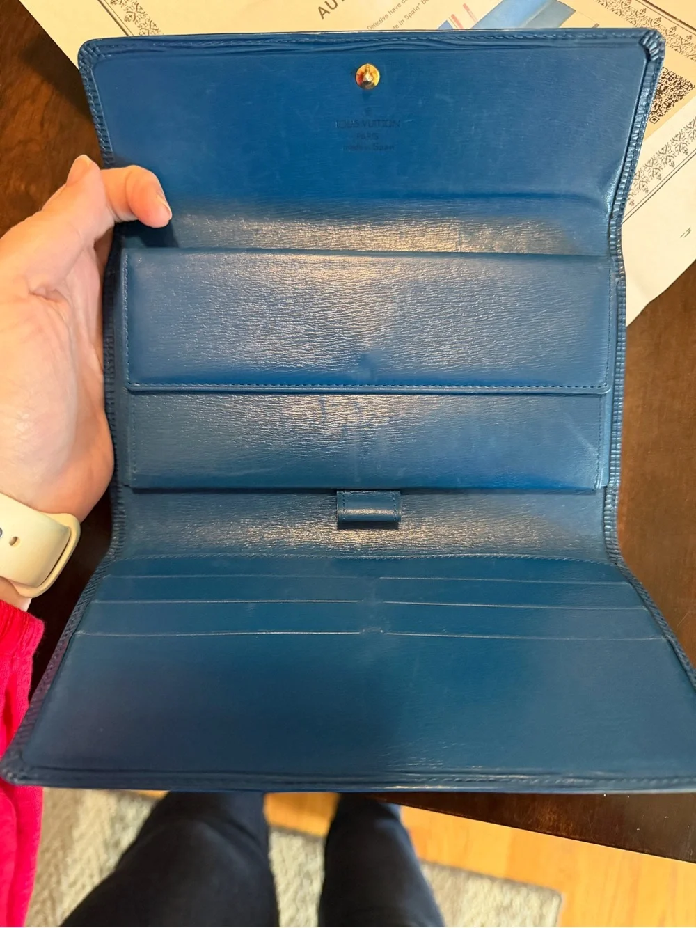 Authentic Louis Vuitton Blue Epi Leather Continental Wallet